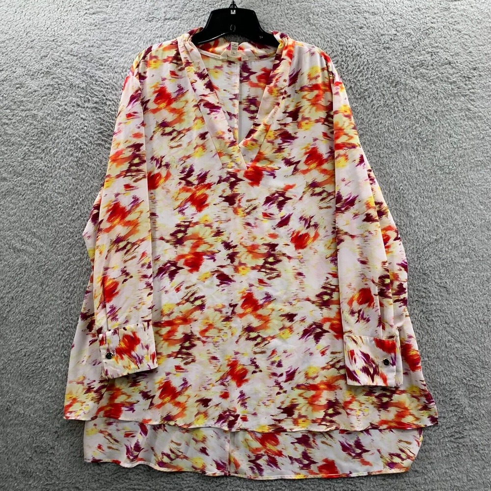 TERRA AND SKY Blouse Womens 2X Top White Red Sheer